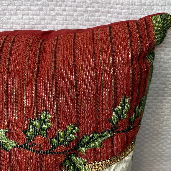 Burlap/Cotton Accent Throw Pillow "Seasons Greetings" Cross Stitch 15" Holiday - Picture 5 of 6